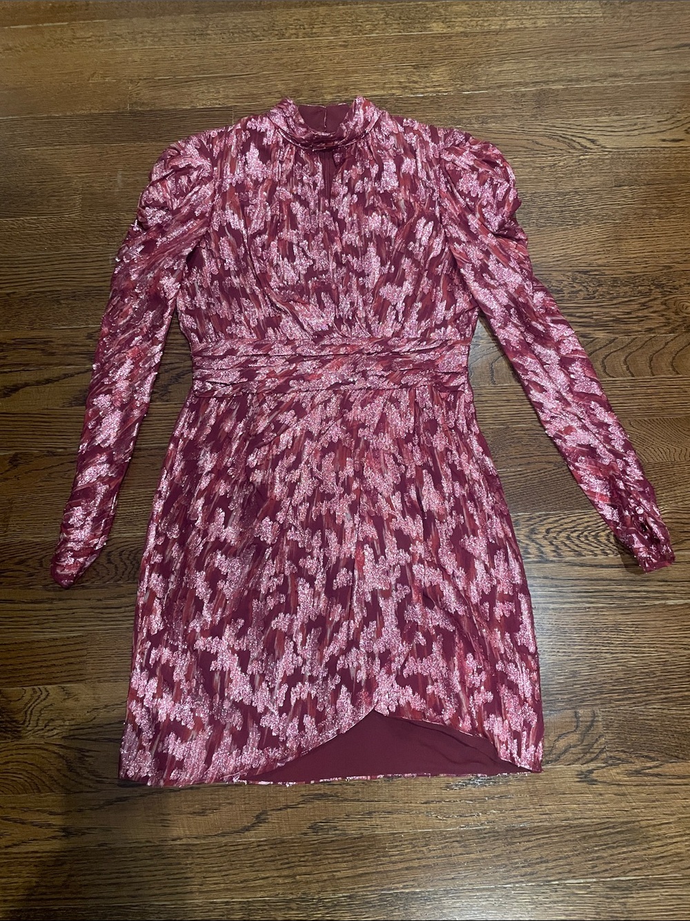 Jonathan Simkhai Sienna Combo Puff Long Sleeve shimmer Wrap Dress